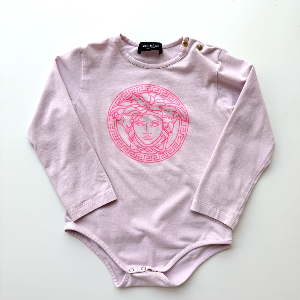 Versace Baby Pink Medusa Long Sleeve Onesie Bodysuit 12-18M Baby Girl - Poor